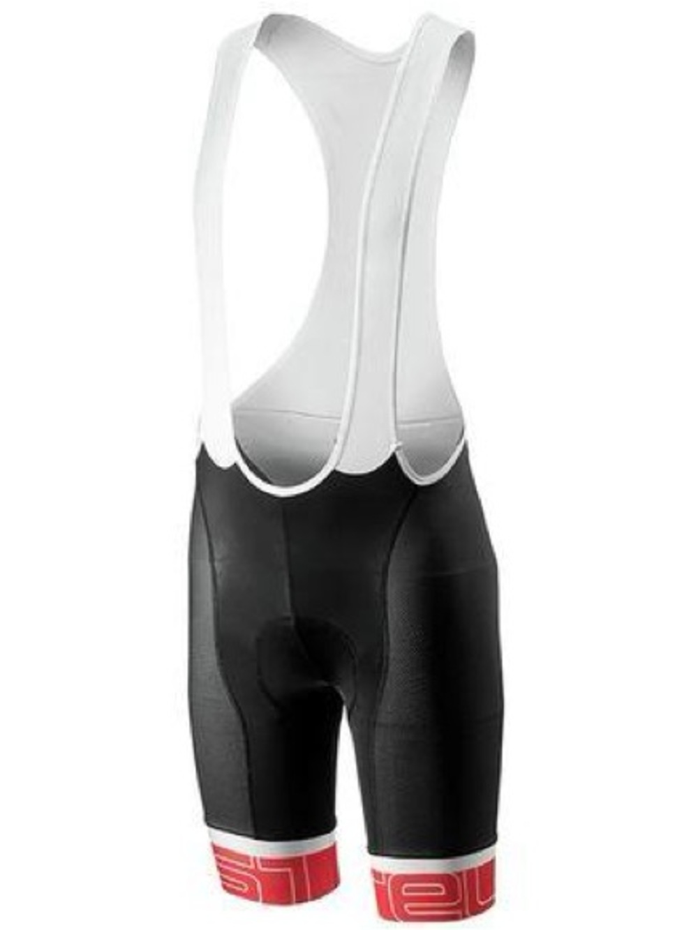 Castillo Black Cycling Bib Shorts with White Straps and Cuff Detail